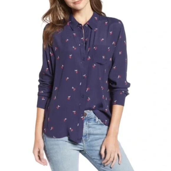 Rails Kate Navy Cherry Patterned Button Down Shirt Size S - Picture 2 of 8